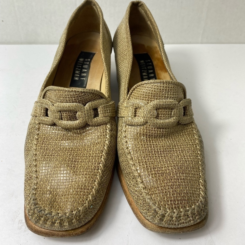Stuart Weitzman Loafers Blocked Stacked Heels Woman's Tan shoes Size:7